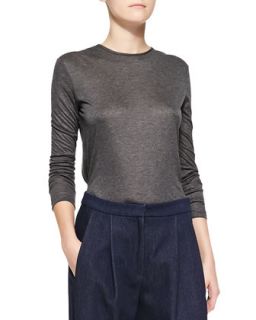 Womens Long Sleeve Crewneck Top, Charcoal   Adam Lippes   Charcoal (SMALL)