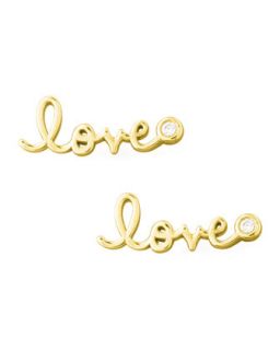 Diamond Bezel Love Stud Earrings, Yellow Gold   SHY by Sydney Evan   Gold