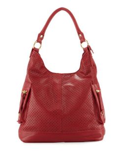 Dylan Perforated Leather Hobo Bag, Poppy   Linea Pelle