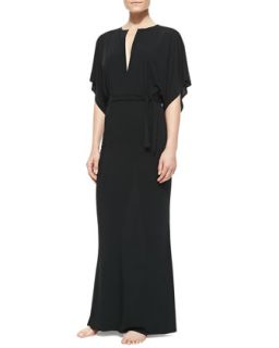 Womens Obie Jersey V Neck Coverup Gown   Norma Kamali   Black (LARGE/12)