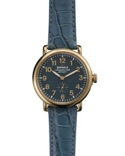 Mens The Runwell Yellow Golden Watch with Teal Leather Strap, 41mm   Shinola  