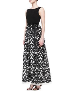 Womens Sleeveless Floral Skirt Gown   Aidan Mattox   Ivory/Black (4)