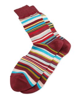 Mens Fancy Stripe Socks, Burgundy   Paul Smith   Burgundy