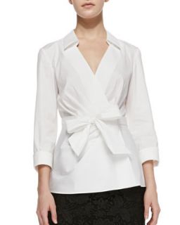 Womens Caralyn Wrap Bow Blouse   Lafayette 148 New York   White 100 (12)