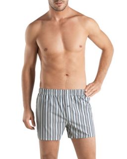 Mens Fancy Woven Striped Boxer Shorts, Khaki   Hanro   Kakstp (LARGE)