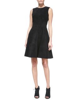 Womens Suede Sleeveless Full Skirt Dress   Monique Lhuillier   Black (8)
