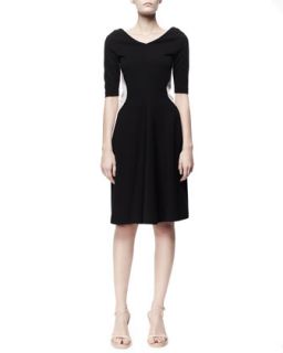 Womens Half Sleeve Contour Colorblock Dress, Black/White   Stella McCartney  