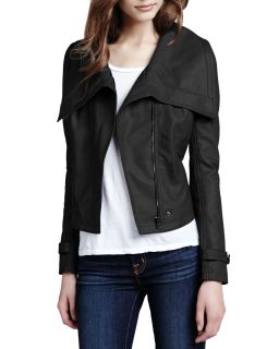 Womens Faux Leather Shawl Collar Jacket   Cusp by    Black (LARGE)