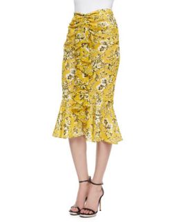Womens Floral Print Ruffle Hem Skirt   ZAC Zac Posen   Yellow (4)