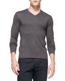 Mens Leiman V Neck Cashcotton Sweater, Charcoal   Theory   Charcoal (XX LARGE)