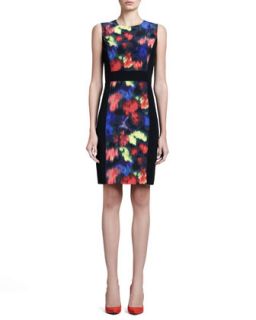 Womens Stretch Side Floral Print Dress, Caviar/Multi   St. John Collection  