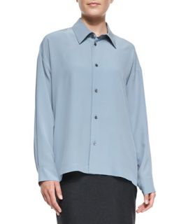 Womens Slim Collared Silk Shirt   eskandar   Jean (0)