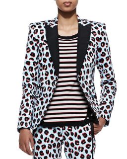 Womens Leopard Print Tuxedo Jacket   Veronica Beard   Sky/Black/Red (10)