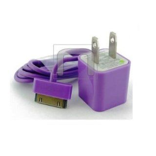 Purple Mini Premium Cell Phone Home Wall Travel Charger and Data Sync Cable For Apple iPod 20GB, 40GB Cell Phones & Accessories