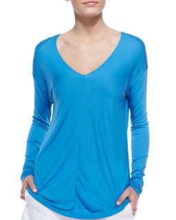 Womens Jersey Long Sleeve V Neck Top   Vince   Cote dazure (SMALL)