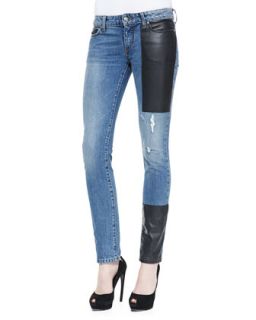 Womens Faux Leather Patch Skinny Jeans   McQ Alexander McQueen   Indigo (28/8)