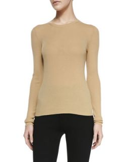 Womens Featherweight Long Sleeve Cashmere Sweater, Sandstone   Michael Kors  