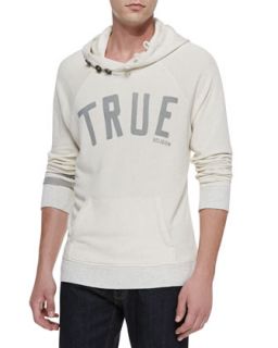Mens Long Sleeve Logo Front Hoodie, Cream   True Religion   Cream (XXXL)