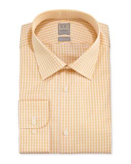 Mens Check Twill Dress Shirt, Yellow   Ike Behar   Yellow (17 1/2 XL)