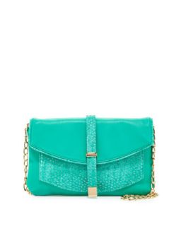 Metallic Snake Faux Leather Crossbody Clutch, Turquoise   Deux Lux