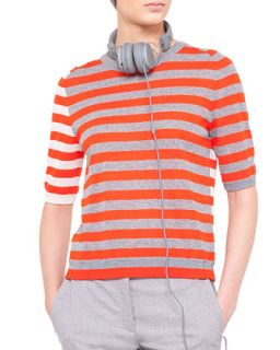 Womens Striped Sweater, Silver/Tangerine   Akris punto   Orange (42/12)