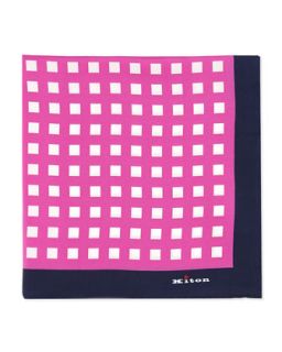 Mens Box Print Silk Pocket Square, Pink   Kiton   Fuscia