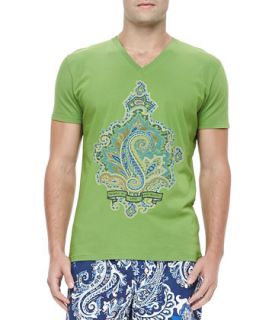 Mens Paisley Graphic Tee, Green   Etro   Green (LARGE)