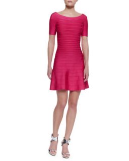 Womens Liza Half Sleeve Fit & Flare Dress, Rose Red   Herve Leger   Rose red