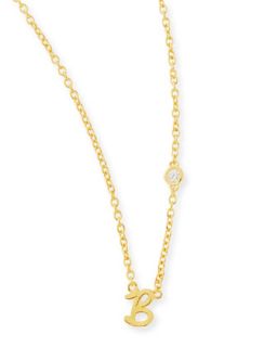 B Initial Pendant Necklace with Diamond   SHY by Sydney Evan   Gold