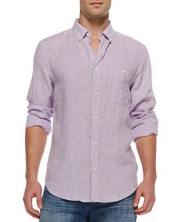 Mens Linen Button Down Shirt, Lavender   7 For All Mankind   Lavender (SMALL)