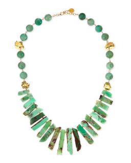 Long Chrysoprase Spike & Gold Dipped Nugget Necklace   Devon Leigh   Aqua green