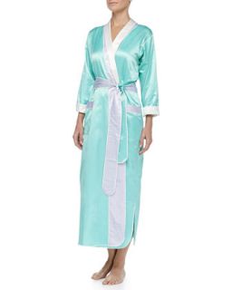 Womens Monte Carlo Satin Long Robe, Mint/Lilac   Louis at Home   Mint/Lilac