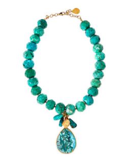 Turquoise Facet Beaded and Teardrop Necklace   Devon Leigh   Turquoise