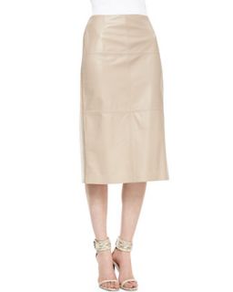 Womens Over the Knee Leather Front Skirt, Pumice/White   Lafayette 148 New