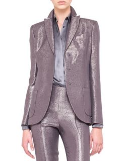 Womens Shimmery Three Button Jacket   Akris   Graphite (38/8)
