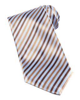 Mens Striped Silk Tie, Light Blue   Stefano Ricci   Brown