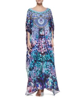 Womens Silk Printed Round Neck Caftan Coverup   Camilla   Rise and unveil (ONE