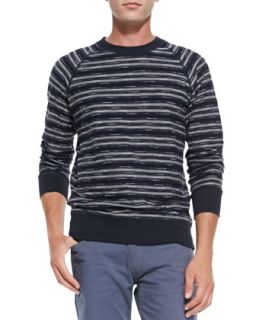 Mens Elton Striped Crewneck Sweater, Navy/Black   Billy Reid   Nvfdb (MEDIUM)