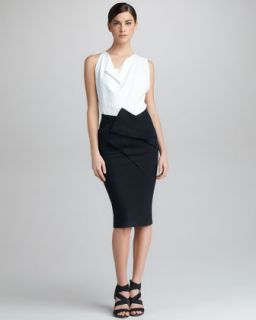Womens Asymmetric Draped Skirt   Donna Karan   Black (PETITE)