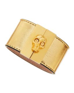 Skull Clasp Leather Cuff, Gold   Alexander McQueen   Gold