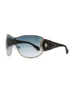 Metal Shield Sunglasses with Lattice, Metallic Gray   Roberto Cavalli  