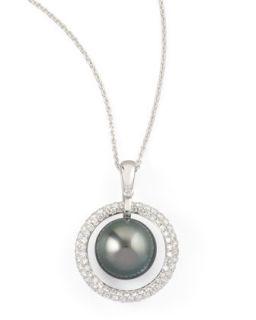 Gray South Sea Pearl & Diamond Halo Necklace, 0.70ct   Eli Jewels   Gray (70ct )