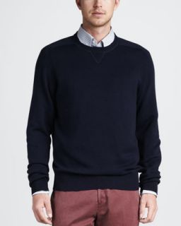 Mens Crewneck Cotton Wool Sweater, Navy   Peter Millar   Navy (SMALL)