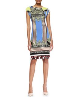 Womens Ruched Shoulder Baroque and Ribbon Stripe Dress   Etro   Blue gold
