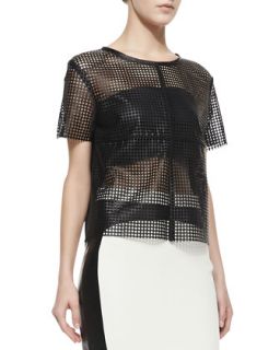 Womens Short Sleeve Laser Cut Leather Top   LaPina by David Helwani  