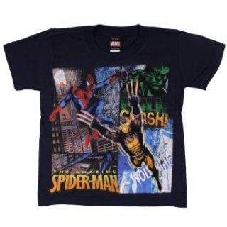 MARVEL HERES "WOLVERINE & SPIDERMAN" Licensed Navy Blue Juvy T shirt (Juvy 7) Clothing