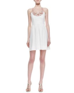 Womens Beaded Halter Full Skirt Dress   Shoshanna   White/Coral (8)