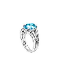 Small Bamboo Silver Ring with Octagon Sky Blue Topaz   John Hardy   Silver (7)