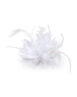 Feathered Lace Fascinator Hair Clip, White   Bow Arts   White