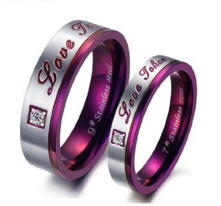 Stainless Steel Cz Gem "Love Token" Engraved Couple Rings Set for Wedding, Engagement, Promise R025 (His Size 7,8,9,10; Hers Size 5,6,7,8). Please Email Sizes Via  Jewelry